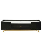Meuble TV avec portes en verre cannelé | Meuble de divertissement | Console média moderne