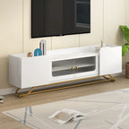 Meuble TV avec portes en verre cannelé | Meuble de divertissement | Console média moderne