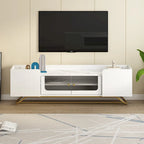 Meuble TV avec portes en verre cannelé | Meuble de divertissement | Console média moderne