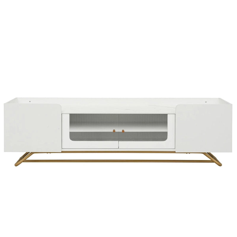 Meuble TV avec portes en verre cannelé | Meuble de divertissement | Console média moderne