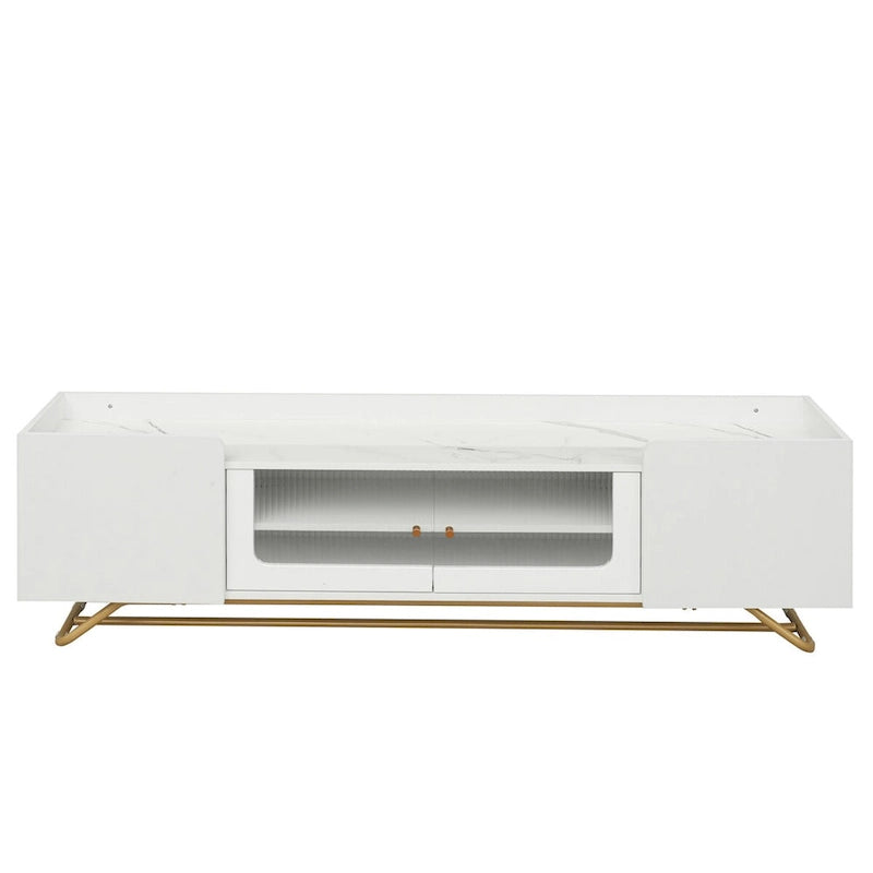 Meuble TV avec portes en verre cannelé | Meuble de divertissement | Console média moderne