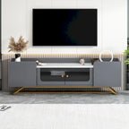 Meuble TV avec portes en verre cannelé | Meuble de divertissement | Console média moderne