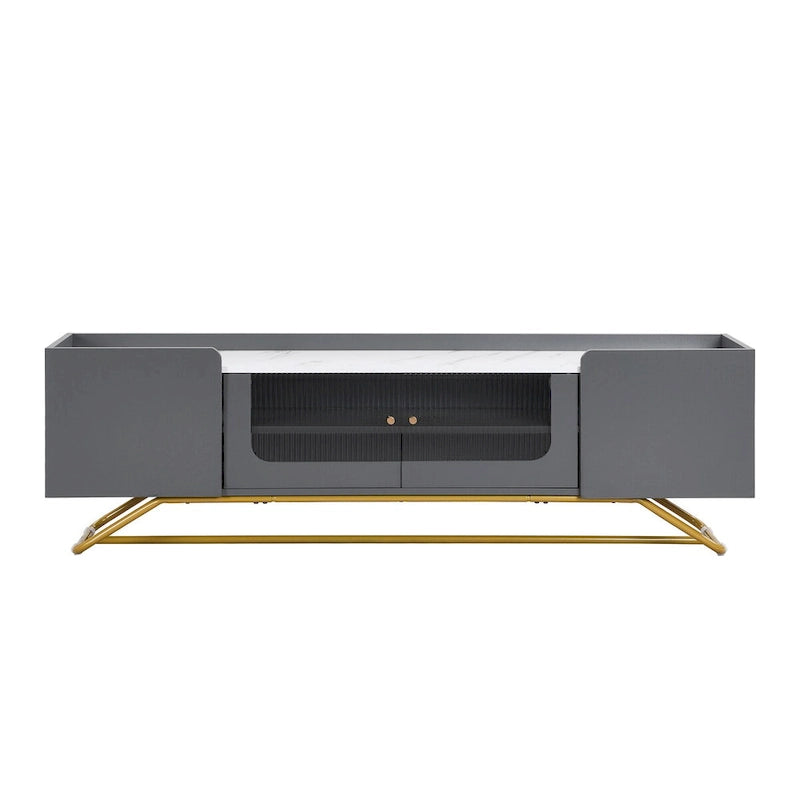 Meuble TV avec portes en verre cannelé | Meuble de divertissement | Console média moderne