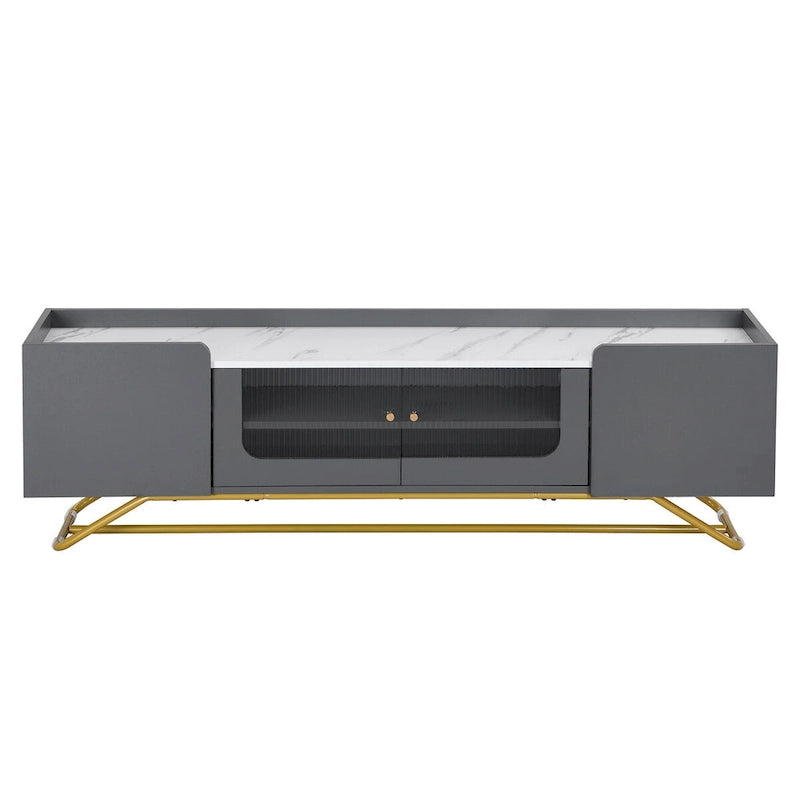 Meuble TV avec portes en verre cannelé | Meuble de divertissement | Console média moderne