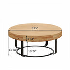 Table basse ronde moderne avec motif en bois sculpté et pieds en métal