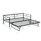 Lit de repos double en métal industriel noir avec lit gigogne escamotable réglable