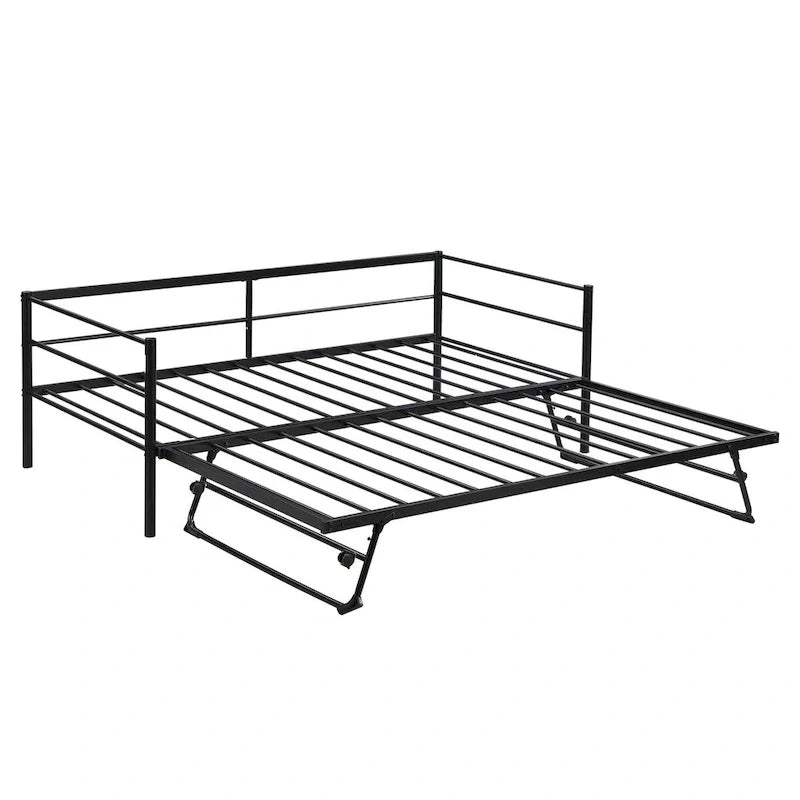 Lit de repos double en métal industriel noir avec lit gigogne escamotable réglable
