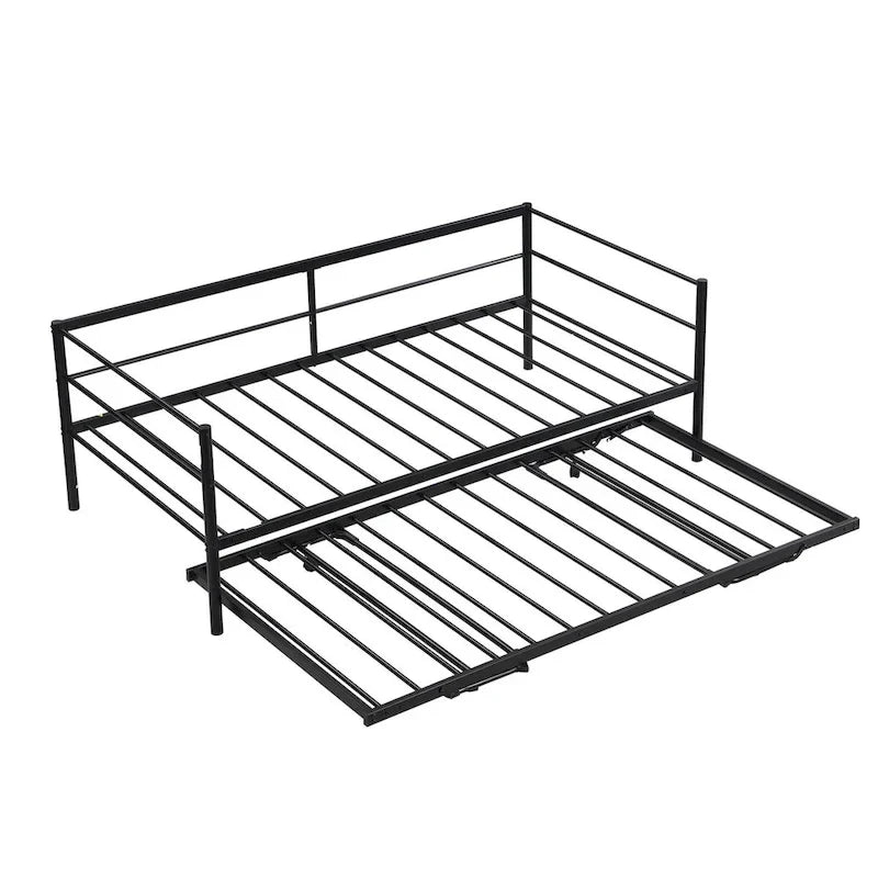 Lit de repos double en métal industriel noir avec lit gigogne escamotable réglable