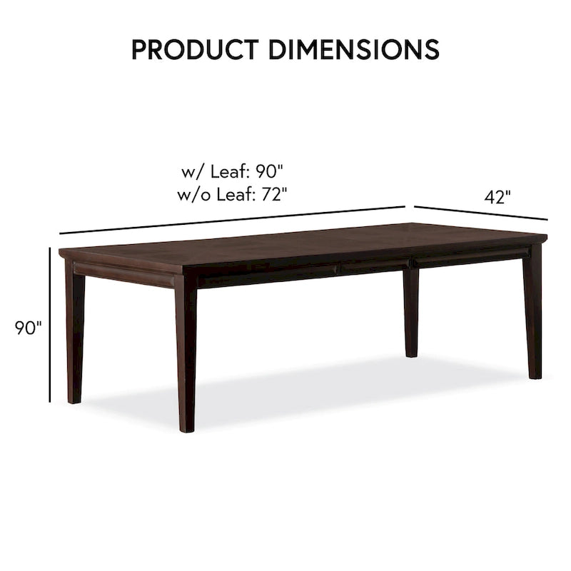 Table à manger extensible moderne en bois de 90 pouces avec rallonge de 18 pouces | Peut accueillir 8 à 10 personnes