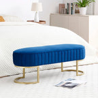 Banc de chambre à coucher, Banc de lit en velours ovale rembourré avec pieds en métal doré, Banc ottoman de rangement moderne de 48 po