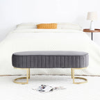 Banc de chambre à coucher, Banc de lit en velours ovale rembourré avec pieds en métal doré, Banc ottoman de rangement moderne de 48 po