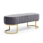 Banc de chambre à coucher, Banc de lit en velours ovale rembourré avec pieds en métal doré, Banc ottoman de rangement moderne de 48 po