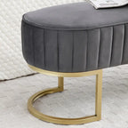 Banc de chambre à coucher, Banc de lit en velours ovale rembourré avec pieds en métal doré, Banc ottoman de rangement moderne de 48 po