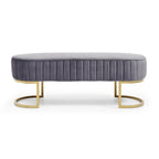 Banc de chambre à coucher, Banc de lit en velours ovale rembourré avec pieds en métal doré, Banc ottoman de rangement moderne de 48 po