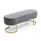 Banc de chambre à coucher, Banc de lit en velours ovale rembourré avec pieds en métal doré, Banc ottoman de rangement moderne de 48 po