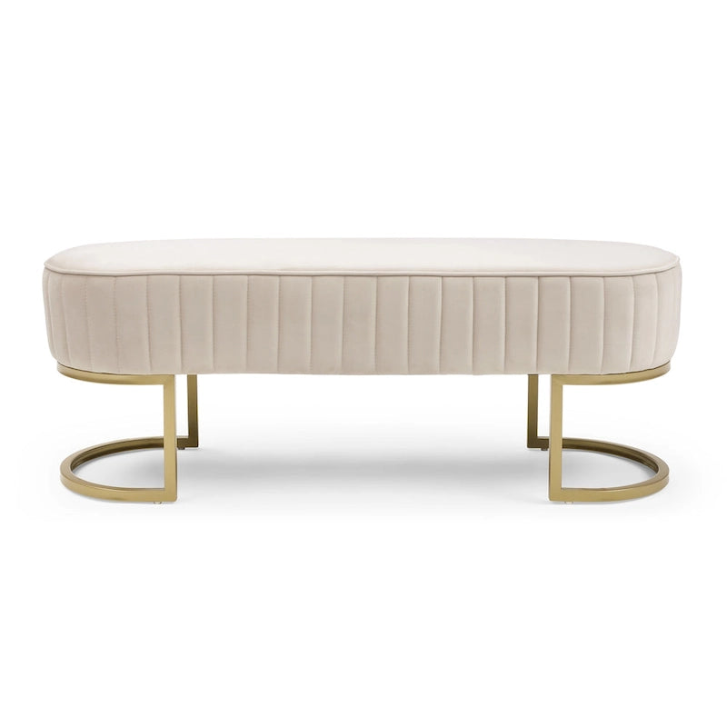 Banc de chambre à coucher, Banc de lit en velours ovale rembourré avec pieds en métal doré, Banc ottoman de rangement moderne de 48 po