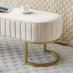Banc de chambre à coucher, Banc de lit en velours ovale rembourré avec pieds en métal doré, Banc ottoman de rangement moderne de 48 po