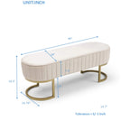 Banc de chambre à coucher, Banc de lit en velours ovale rembourré avec pieds en métal doré, Banc ottoman de rangement moderne de 48 po
