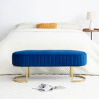 Banc de chambre à coucher, Banc de lit en velours ovale rembourré avec pieds en métal doré, Banc ottoman de rangement moderne de 48 po