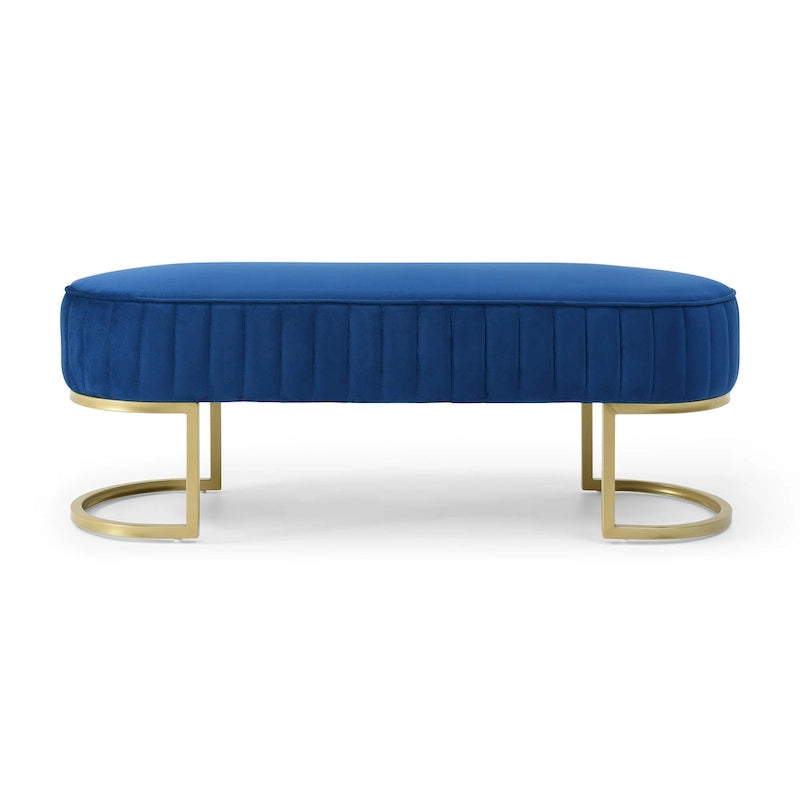 Banc de chambre à coucher, Banc de lit en velours ovale rembourré avec pieds en métal doré, Banc ottoman de rangement moderne de 48 po