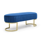 Banc de chambre à coucher, Banc de lit en velours ovale rembourré avec pieds en métal doré, Banc ottoman de rangement moderne de 48 po