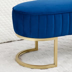 Banc de chambre à coucher, Banc de lit en velours ovale rembourré avec pieds en métal doré, Banc ottoman de rangement moderne de 48 po