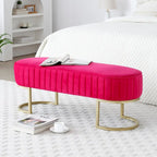 Banc de chambre à coucher, Banc de lit en velours ovale rembourré avec pieds en métal doré, Banc ottoman de rangement moderne de 48 po