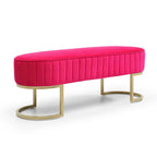 Banc de chambre à coucher, Banc de lit en velours ovale rembourré avec pieds en métal doré, Banc ottoman de rangement moderne de 48 po
