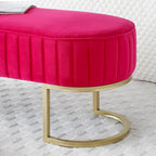 Banc de chambre à coucher, Banc de lit en velours ovale rembourré avec pieds en métal doré, Banc ottoman de rangement moderne de 48 po