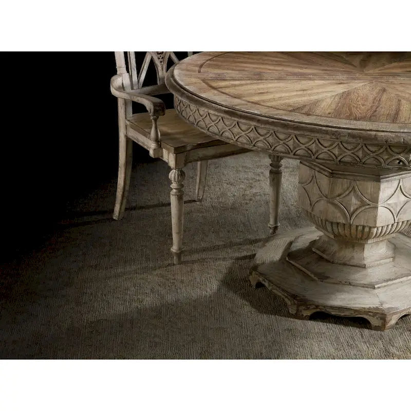 Table à manger de ferme ronde de luxe vintage de 54 po | Bois massif | Peut accueillir 4-6 personnes